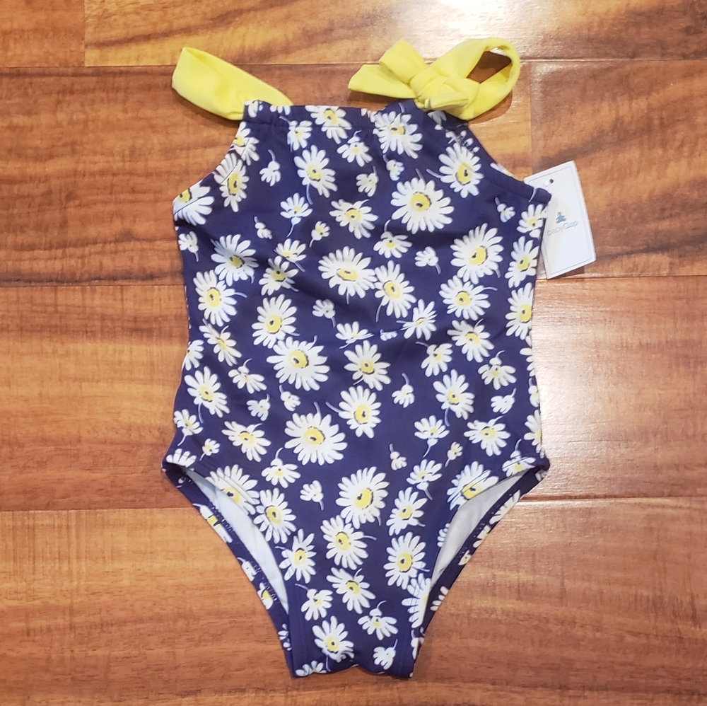 GAP NWT girls 2T blue/white/yellow daisy print one-piece swimsuit